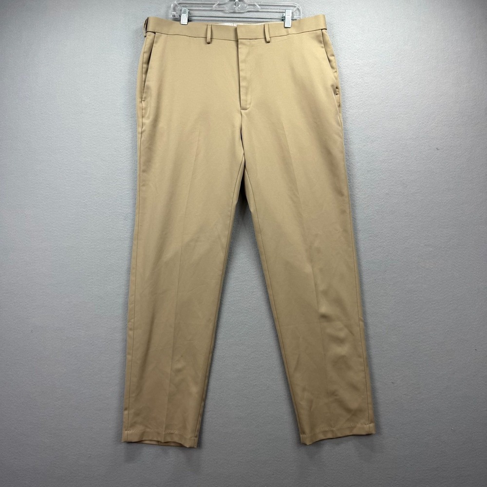 Saddlebred Dress Pants Men 38x32 Beige Oxford Performance Golf Straight Leg